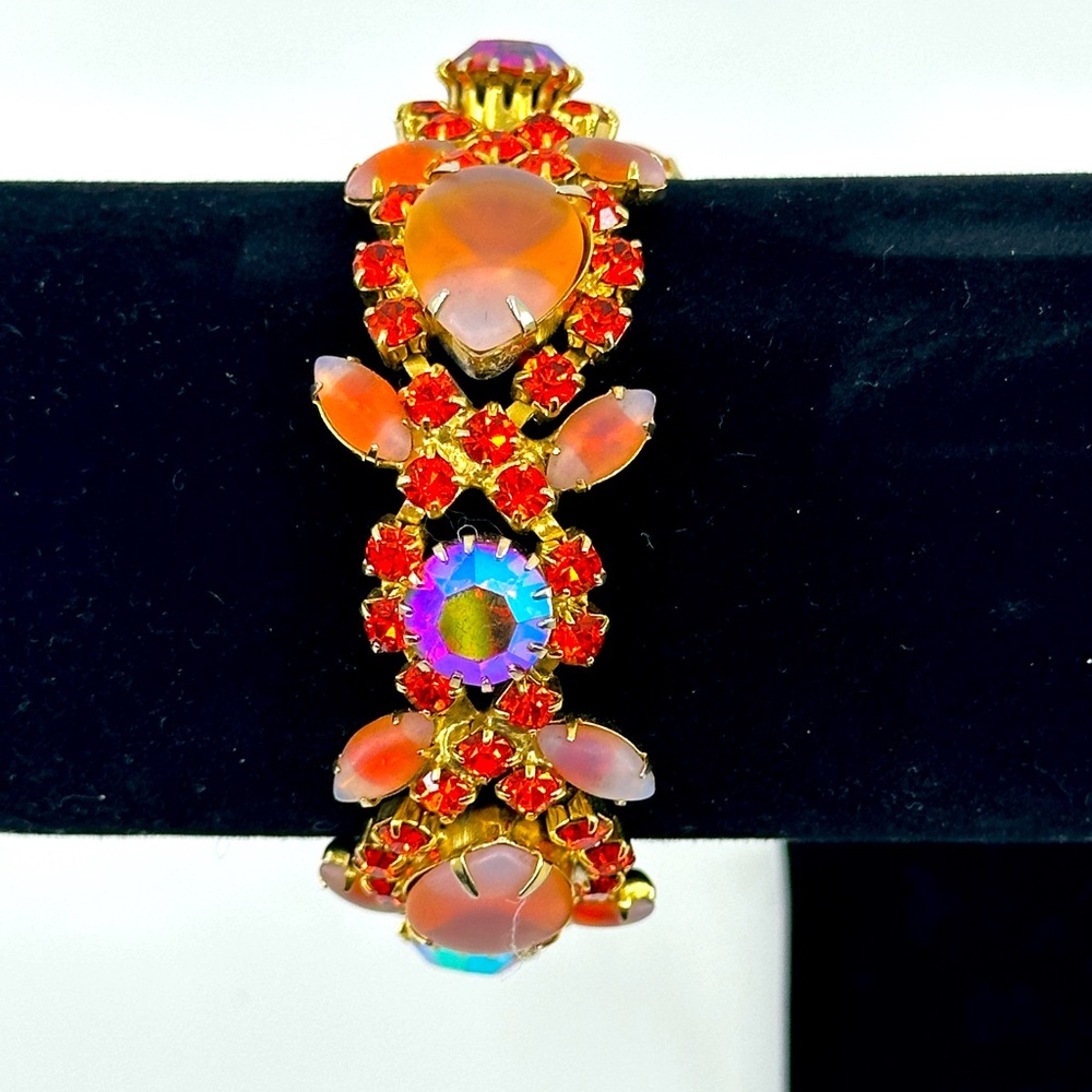 Vintage Orange Rhinestone with AB and Givre Drop Bracelet